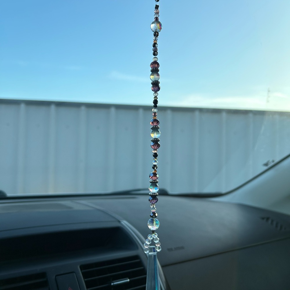 13” Handmade Plum + Aura Quartz Suncatcher Sun Charm